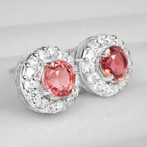 Padparadscha Pink Tourmaline 2.30Ct 925 Sterling Silver Handmade Stud Earrings